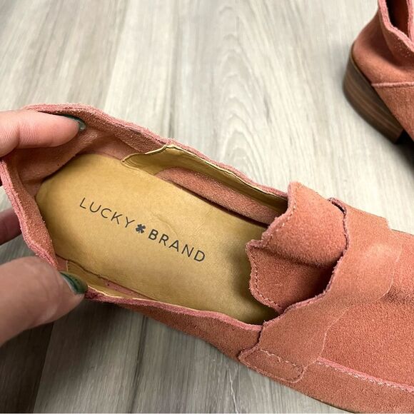 Lucky Brand Flats Women’s 7 Callister Peach Pink Suede Leather Slip On Loafer - Picture 3 of 6